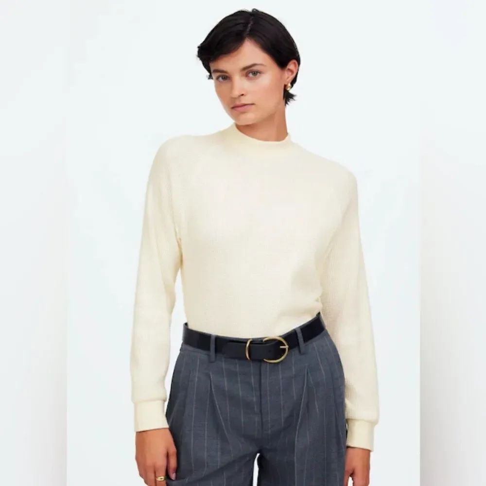 Madewell XL Ivory Waffle Knit Mock NeckβLong Sleeve Thermal Top